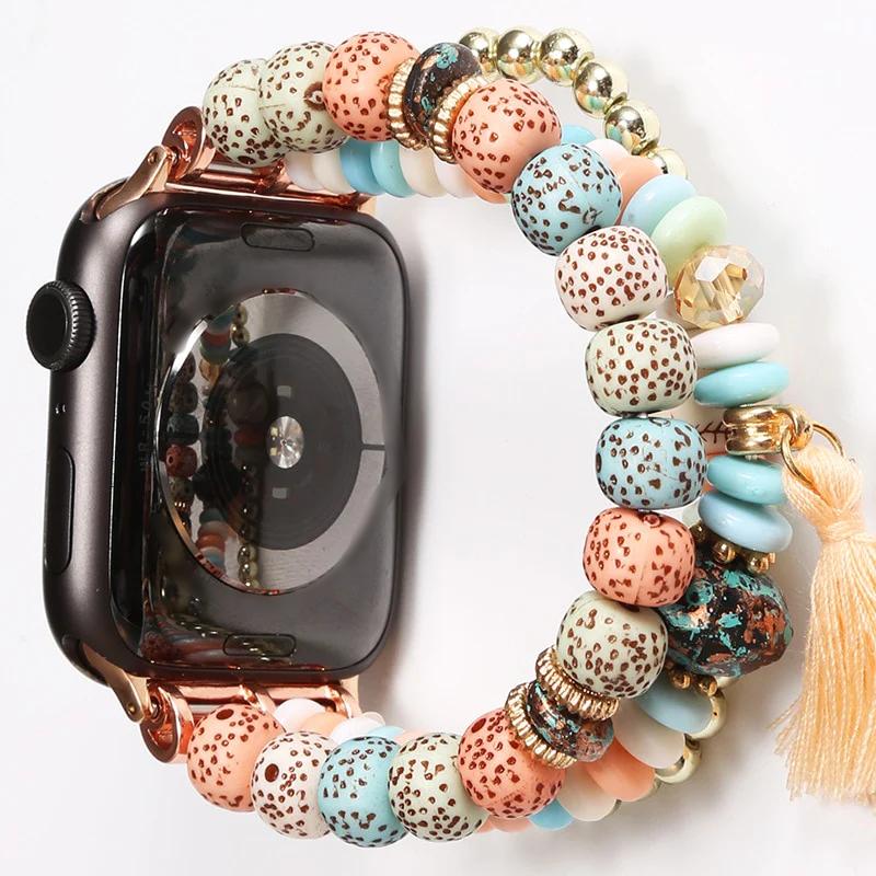 Luxury Resin Beaded Bohemian Jewelry Bracelet for Apple Watch - Wristwatchstraps.co