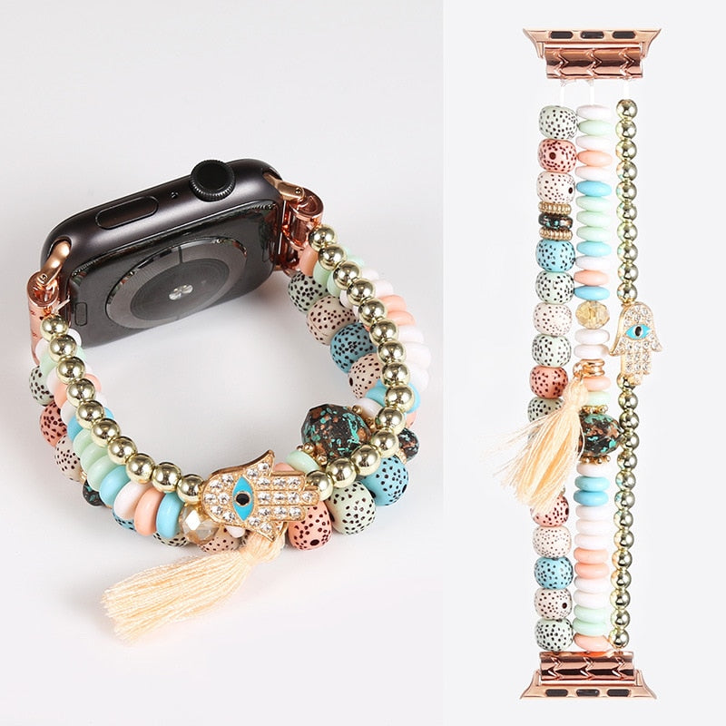 Luxury Resin Beaded Bohemian Jewelry Bracelet for Apple Watch - Wristwatchstraps.co